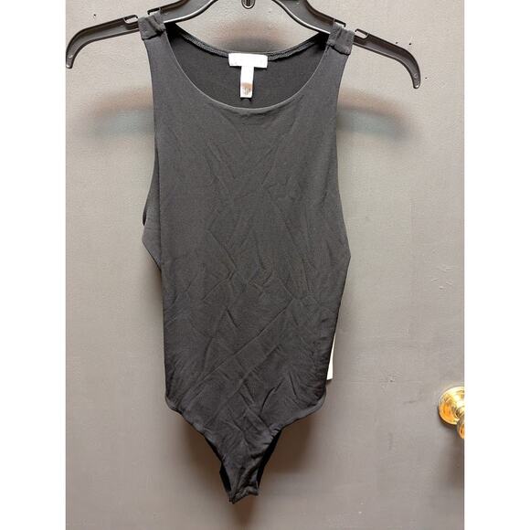 Leith Full coverage Bodysuit round Neck Sleeveless Black Solid Size MEDIUM NEW - Picture 1 of 5